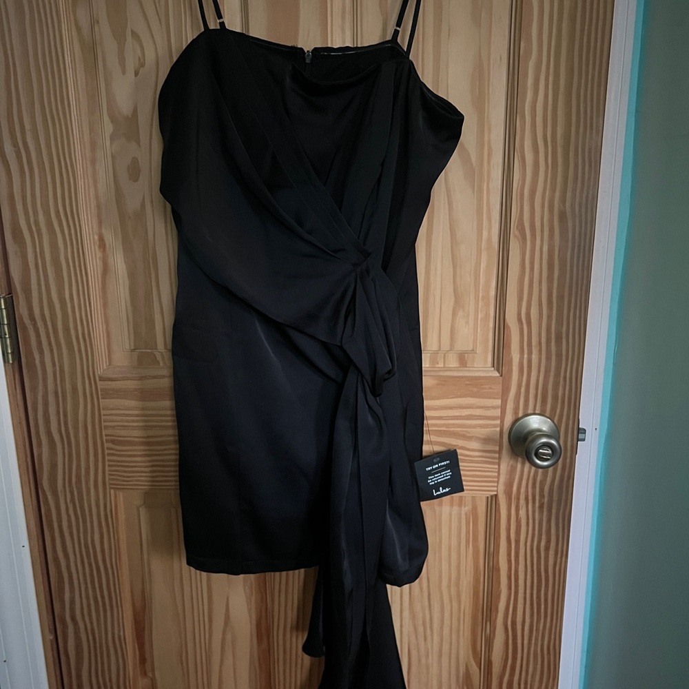 Lulu's Black Asymmetrical Dress satin material
